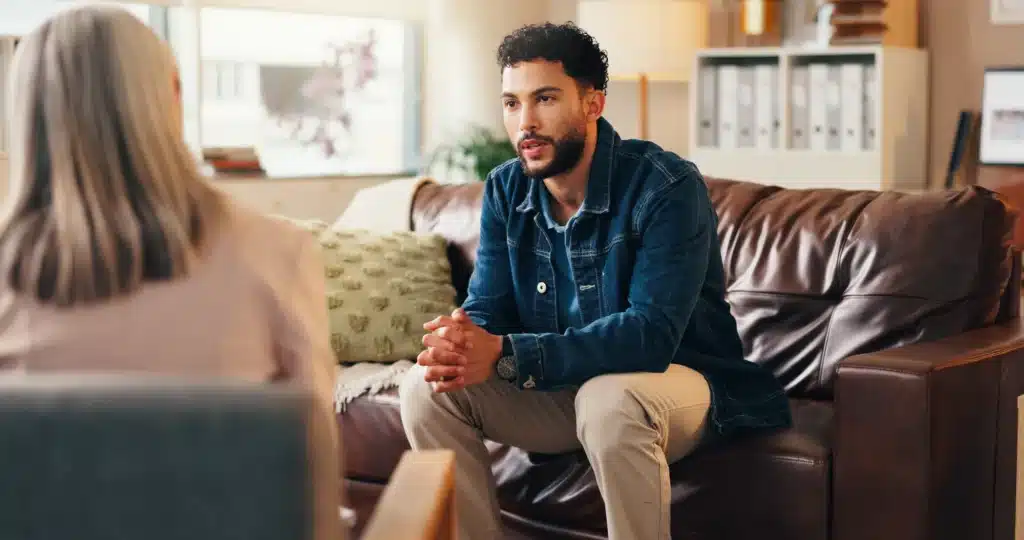 Employee and HR representative talking across a table