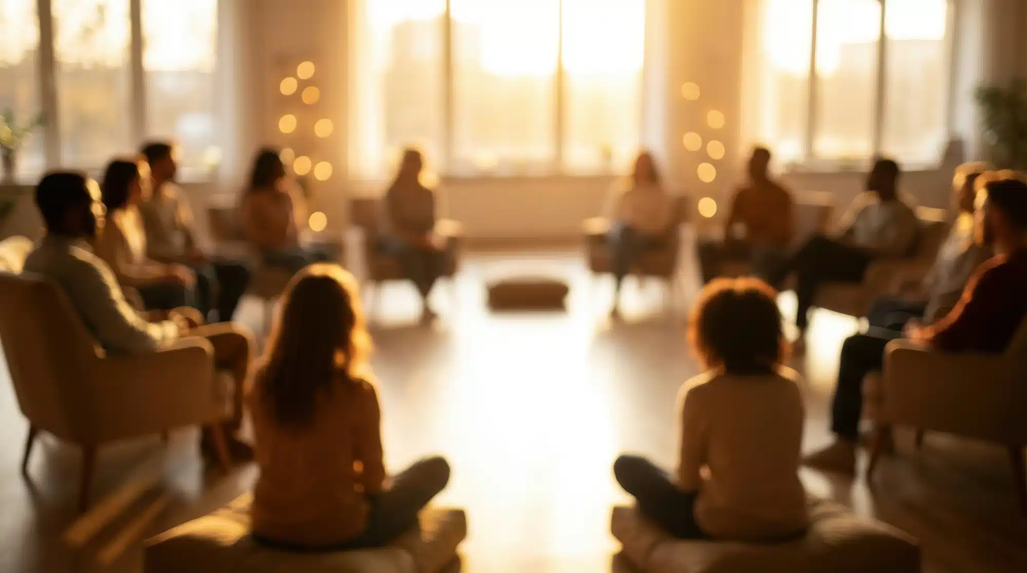 Group therapy session in an inpatient drug and alcohol rehab program.