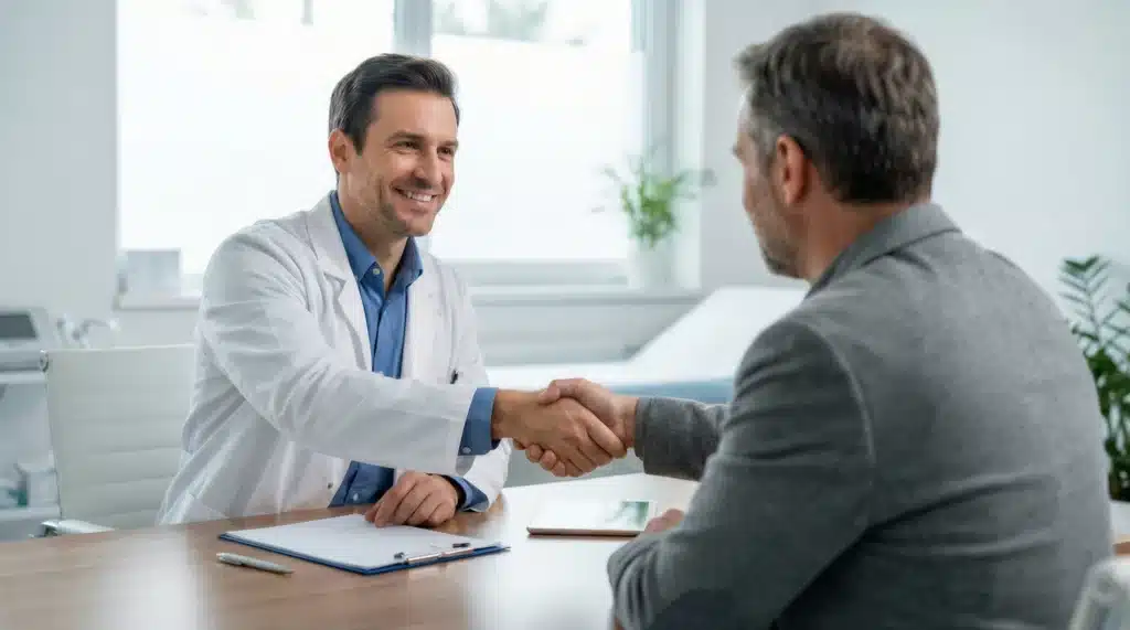 Medical professional explaining the Xanax withdrawal timeline and safe detox options to a patient.